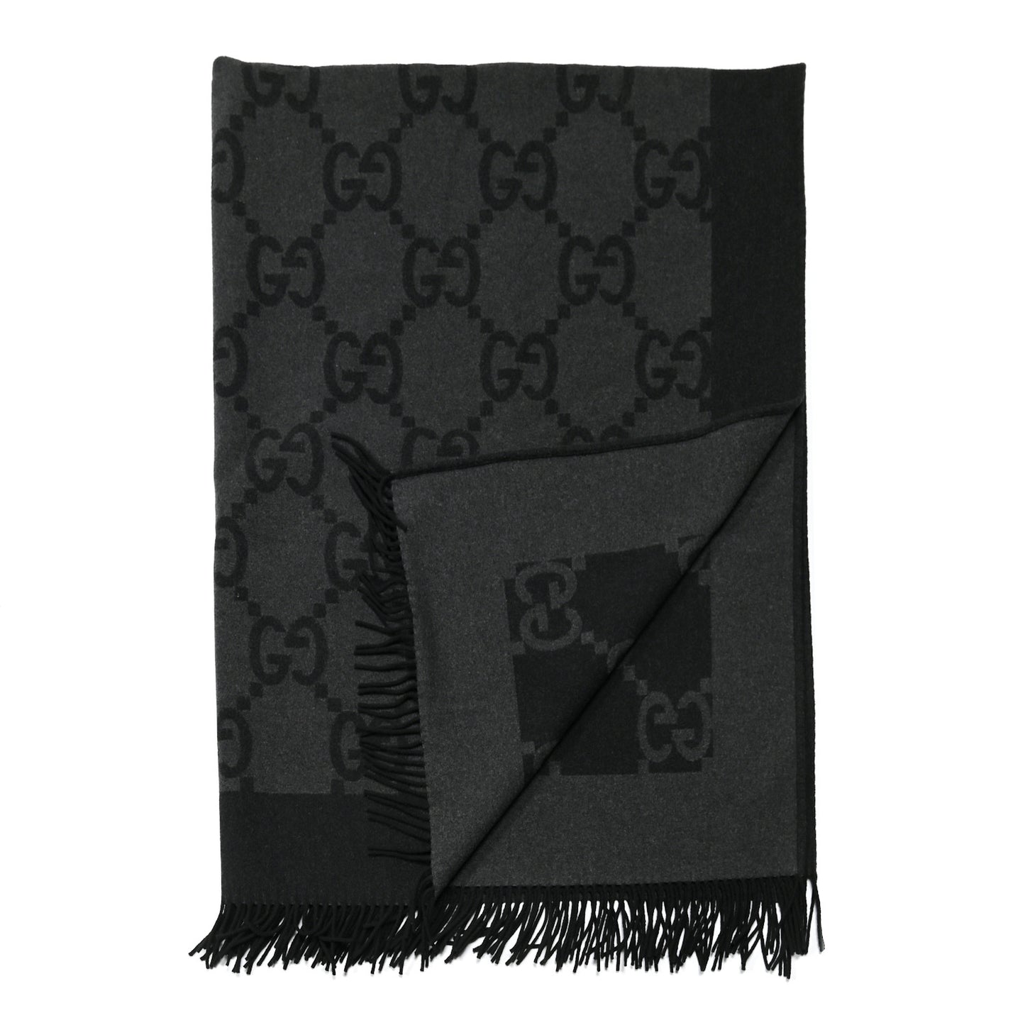 Wool Cashmere GG Monogram Blanket Grey Black