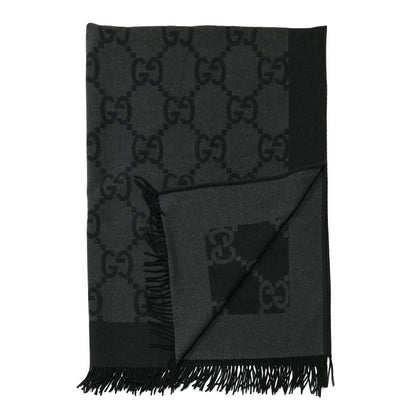 Gucci Wool Cashmere GG Monogram Blanket Grey Black 2 of 3