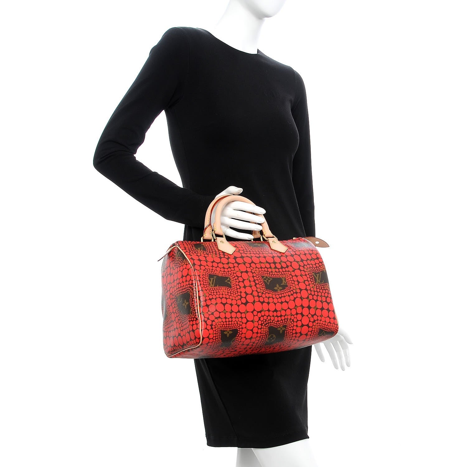 Louis Vuitton Monogram Kusama Town Speedy 30 Red 2 of 7