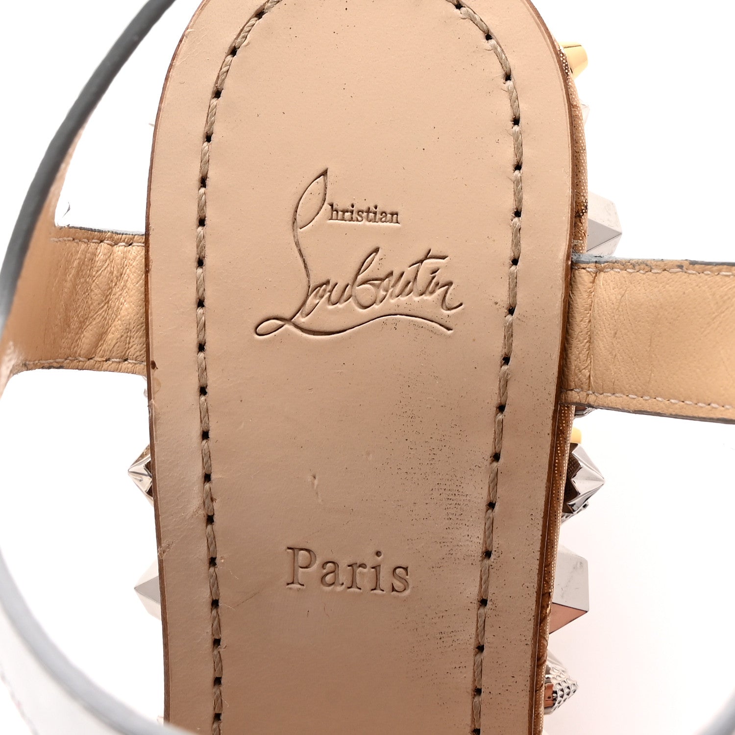 Christian Louboutin Calfskin Lame Cork Almericca 120 Studded Wedge Sandals 40 Silver 8 of 8