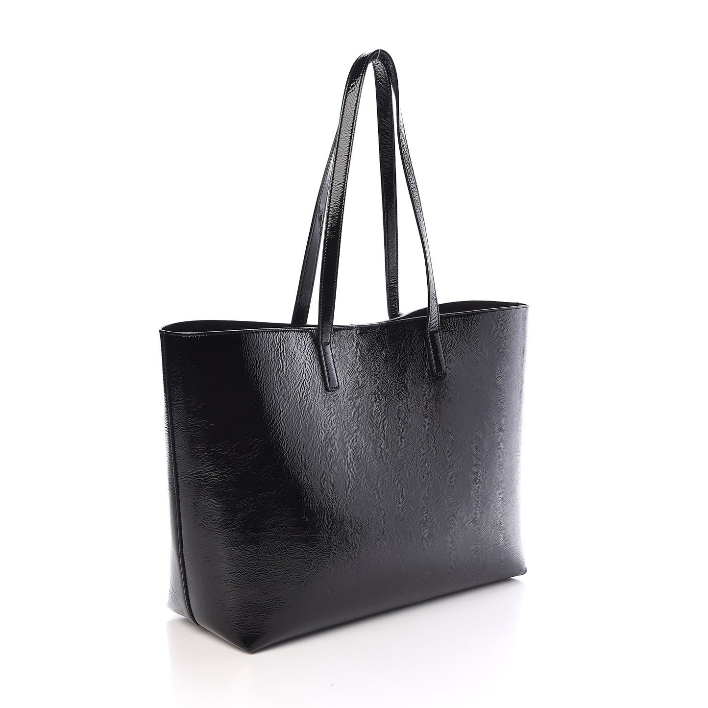 Patent Calfskin Large Shopping Tote Black
