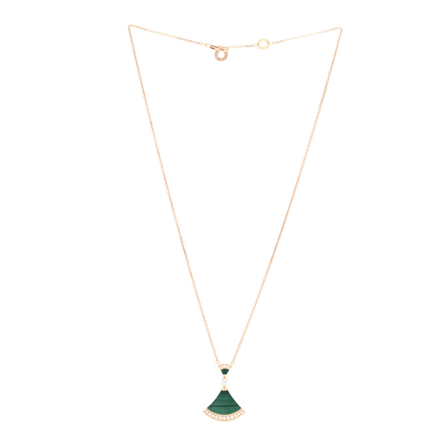 Bulgari 18K Rose Gold Diamond Malachite Divas' Dream Pendant Necklace 3 of 4