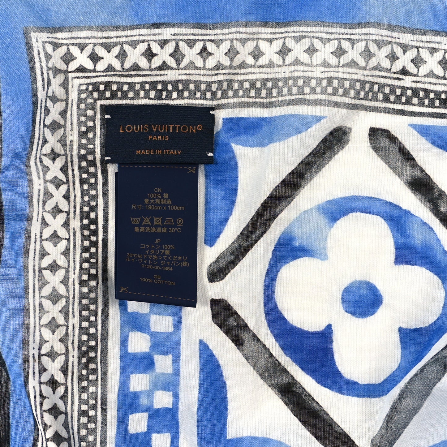Cotton Monogram Giant By The Pool Square Scarf Blue