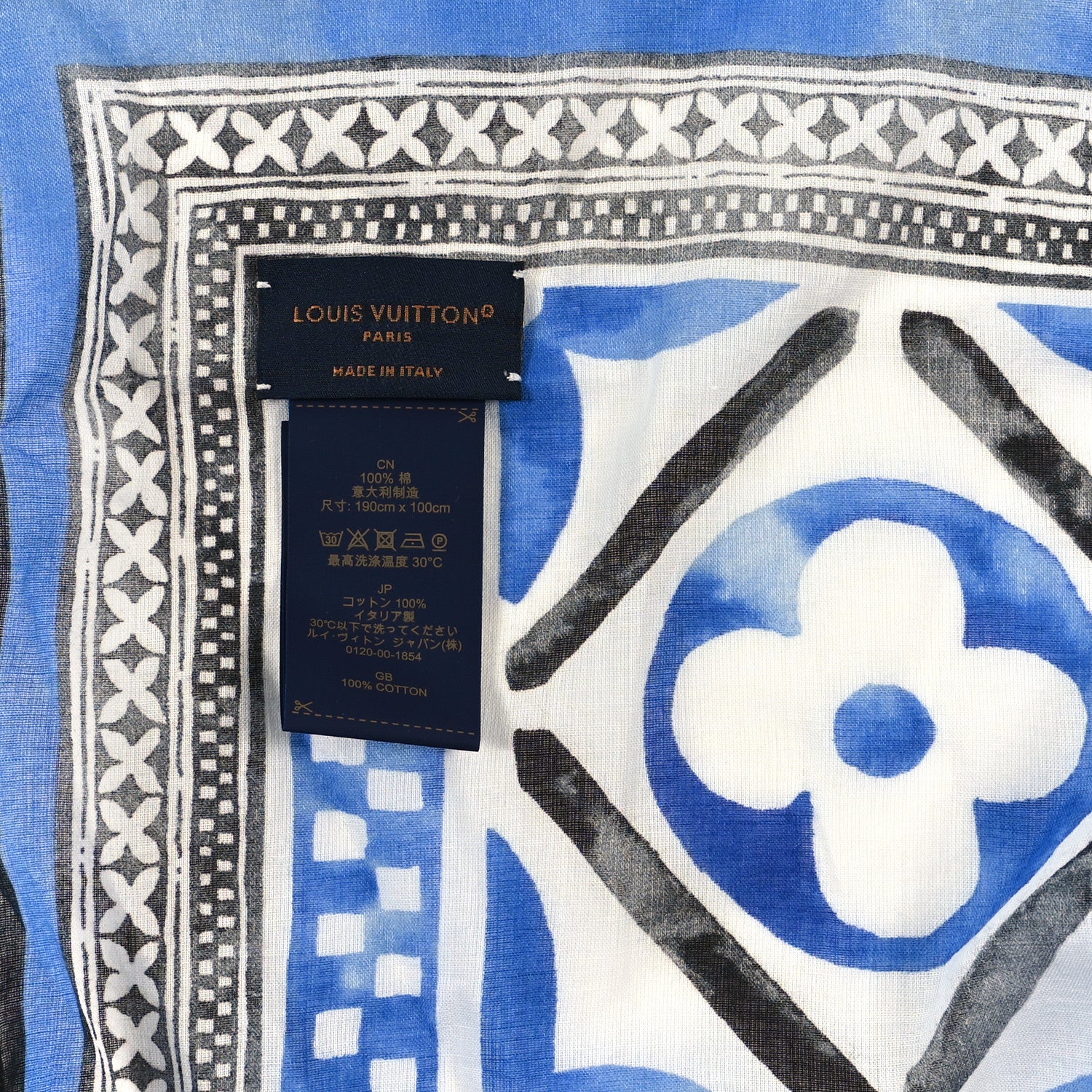Louis Vuitton Cotton Monogram Giant By The Pool Square Scarf Blue 3 of 3