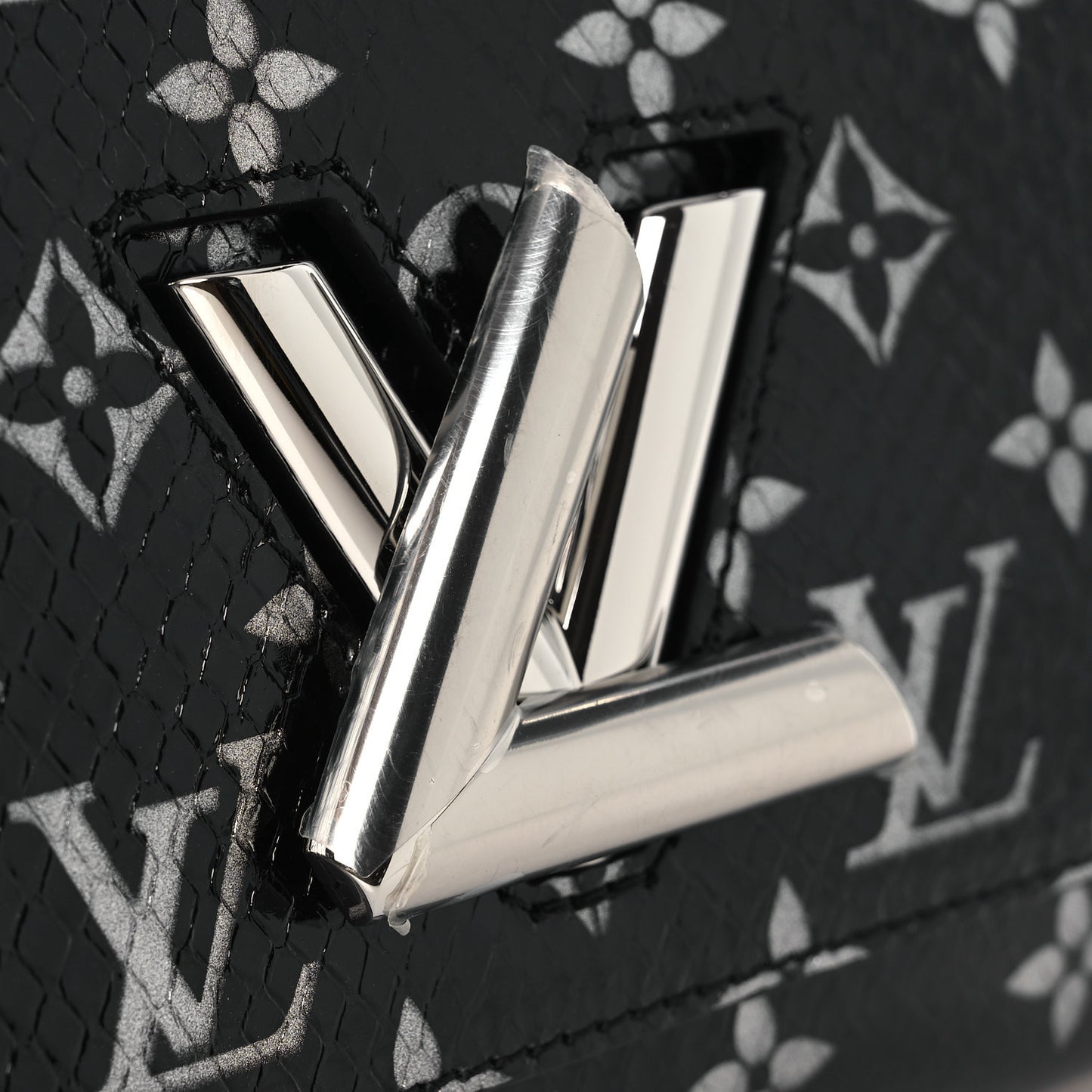 Snakeskin Monogram Twist Shoulder Bag PM Black