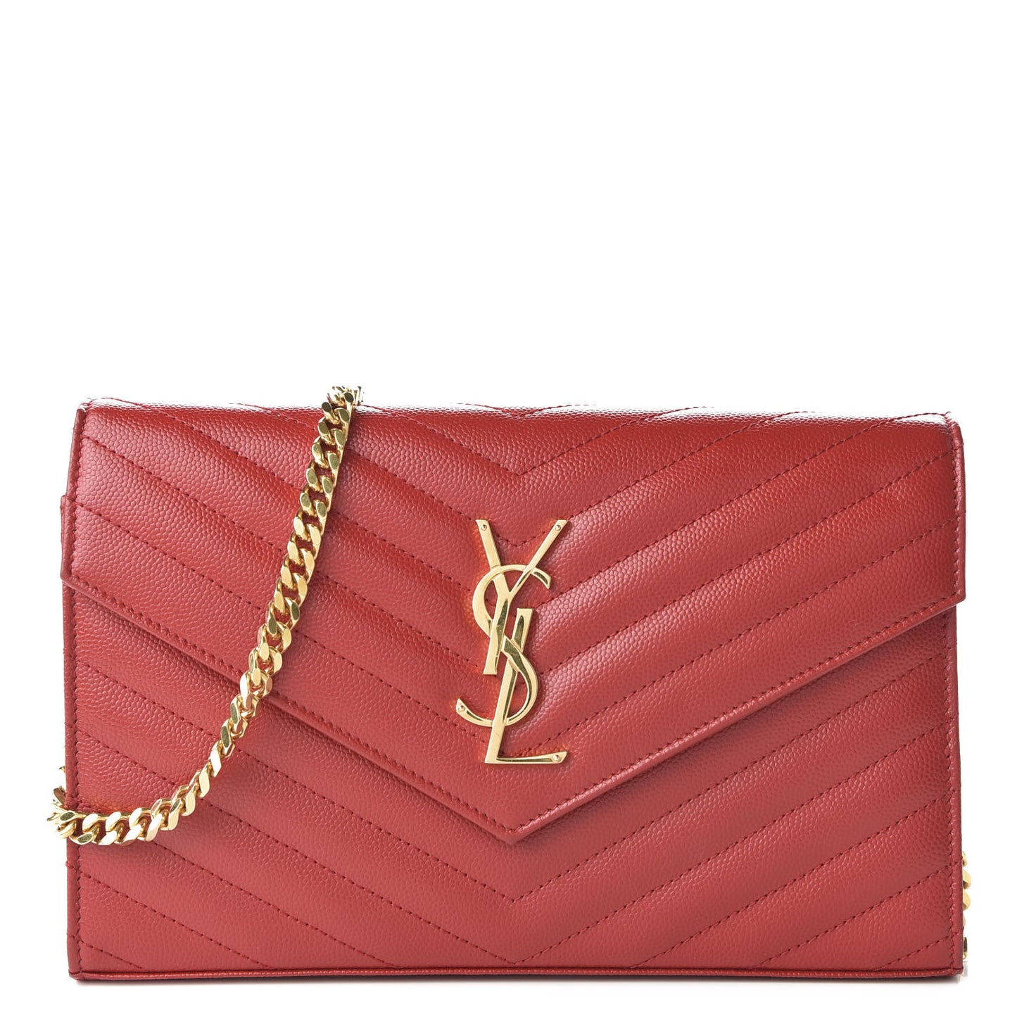 Grain De Poudre Matelasse Chevron Monogram Chain Wallet Red