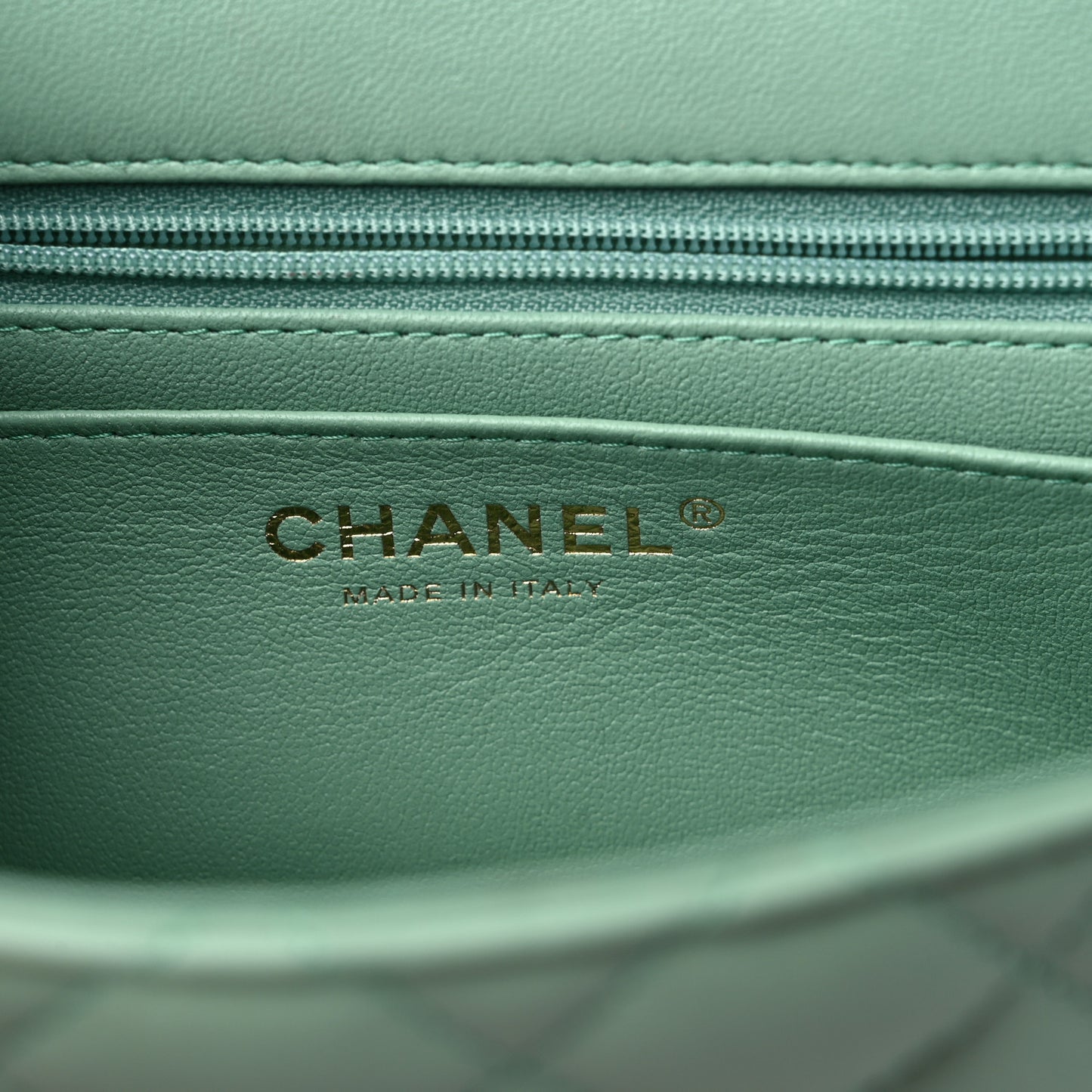 Lambskin Quilted Mini Top Handle Rectangular Flap Light Green