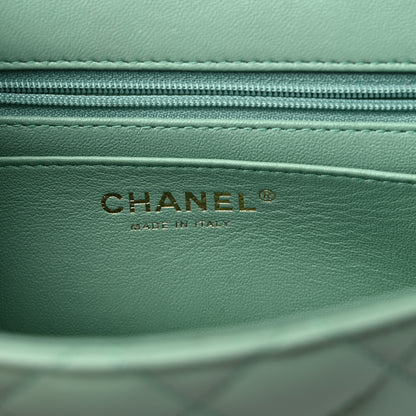 Chanel Lambskin Quilted Mini Top Handle Rectangular Flap Light Green 6 of 10