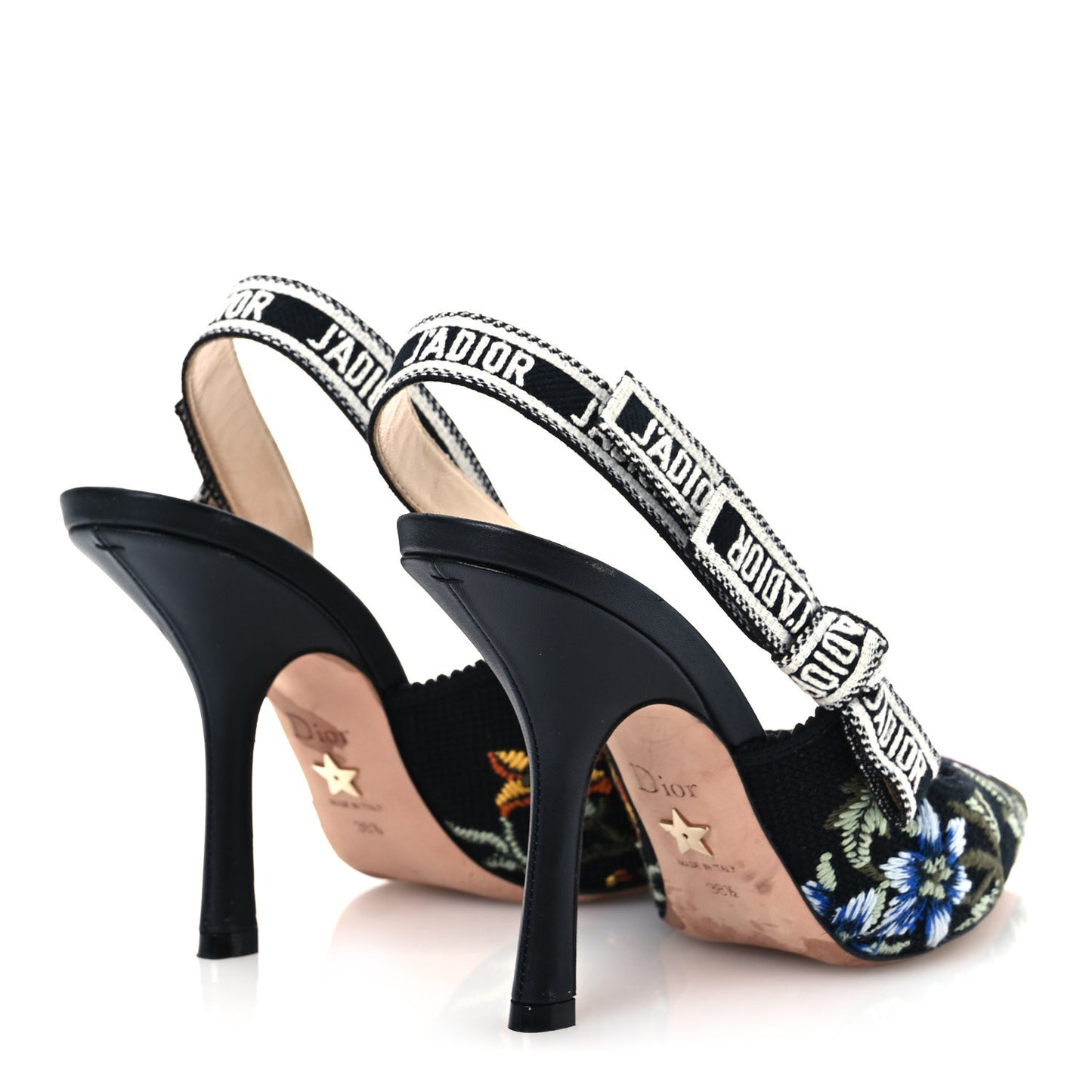 Ribbon Petites Fleurs Embroidered J'Adior Slingback 100mm Pumps 38.5 Black