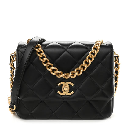Chanel Lambskin Quilted Small Side Note Flap Black 1 of 9