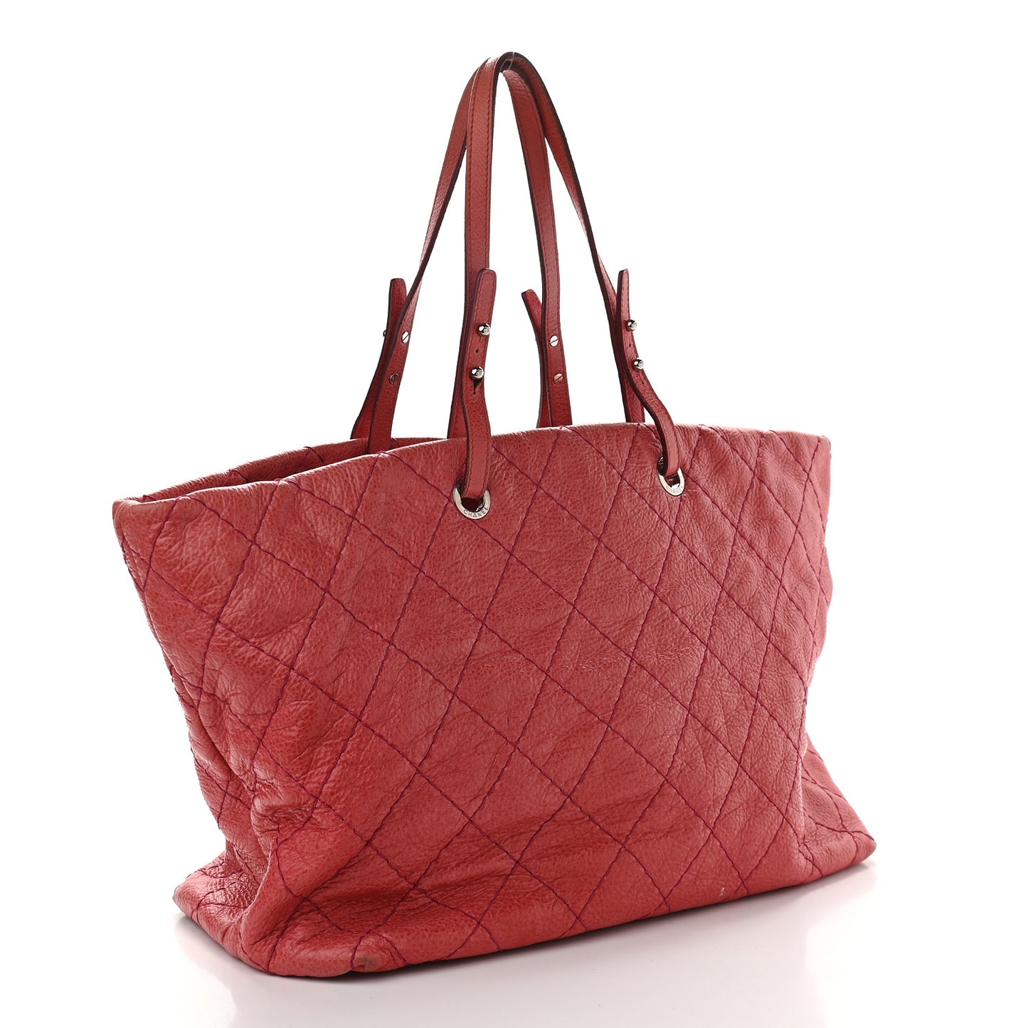 Glazed Calfskin Large On The Road Tote Red
