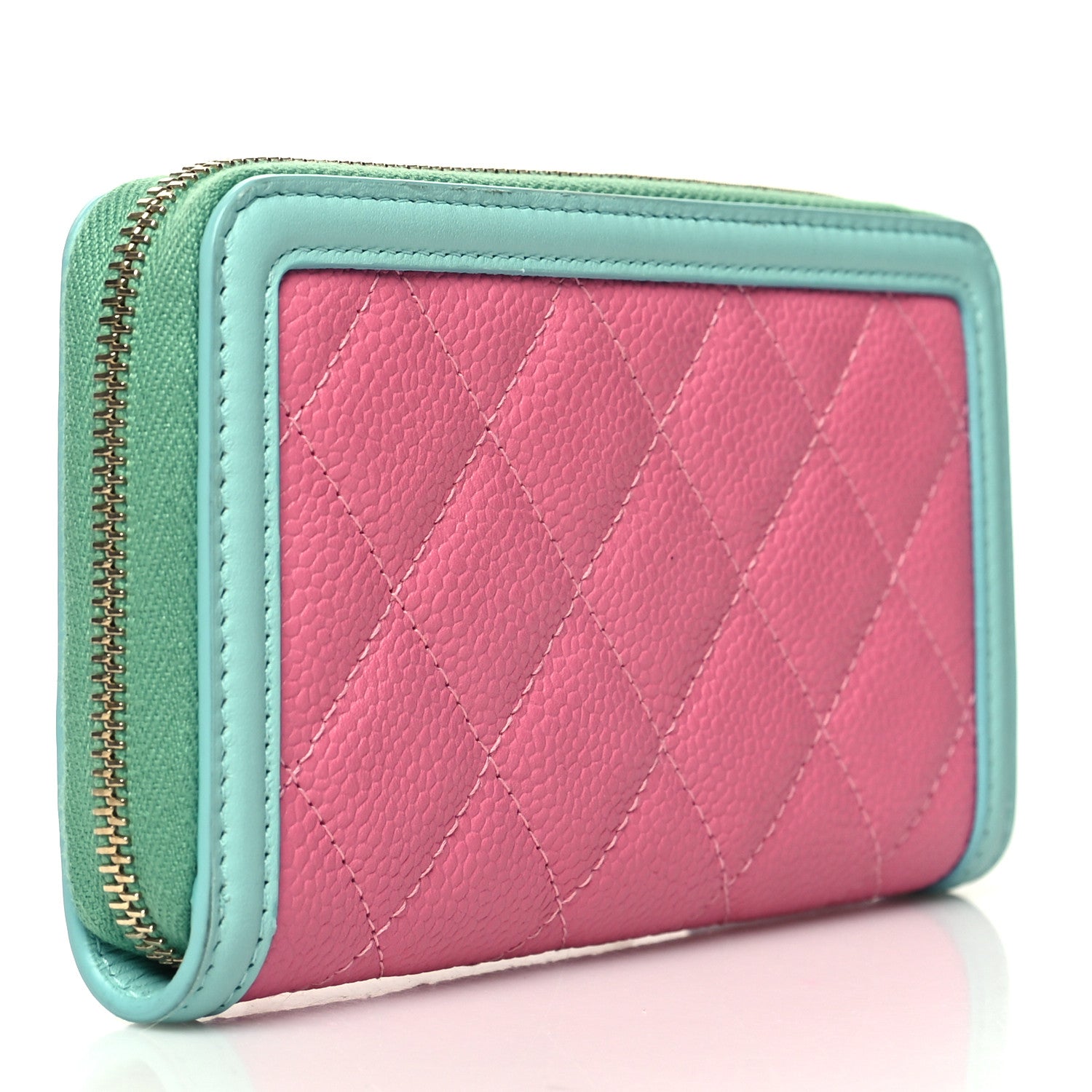 Chanel Caviar Quilted Medium Filigree Zip Around Wallet Pink Blue Green 3 of 12