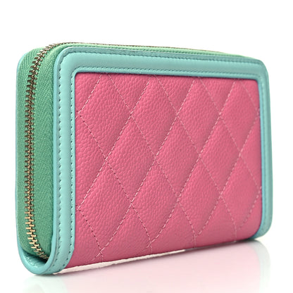 Chanel Caviar Quilted Medium Filigree Zip Around Wallet Pink Blue Green 3 of 12