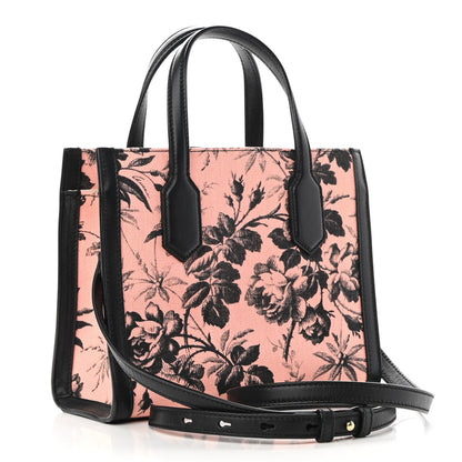 Gucci Canvas Herbarium Print Ribbon Top Handle Bag Pink Black 2 of 9
