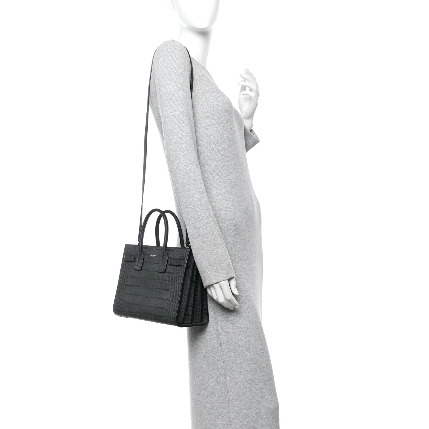 Saint Laurent Calfskin Crocodile Embossed Baby Sac de Jour Dusty Black 2 of 12
