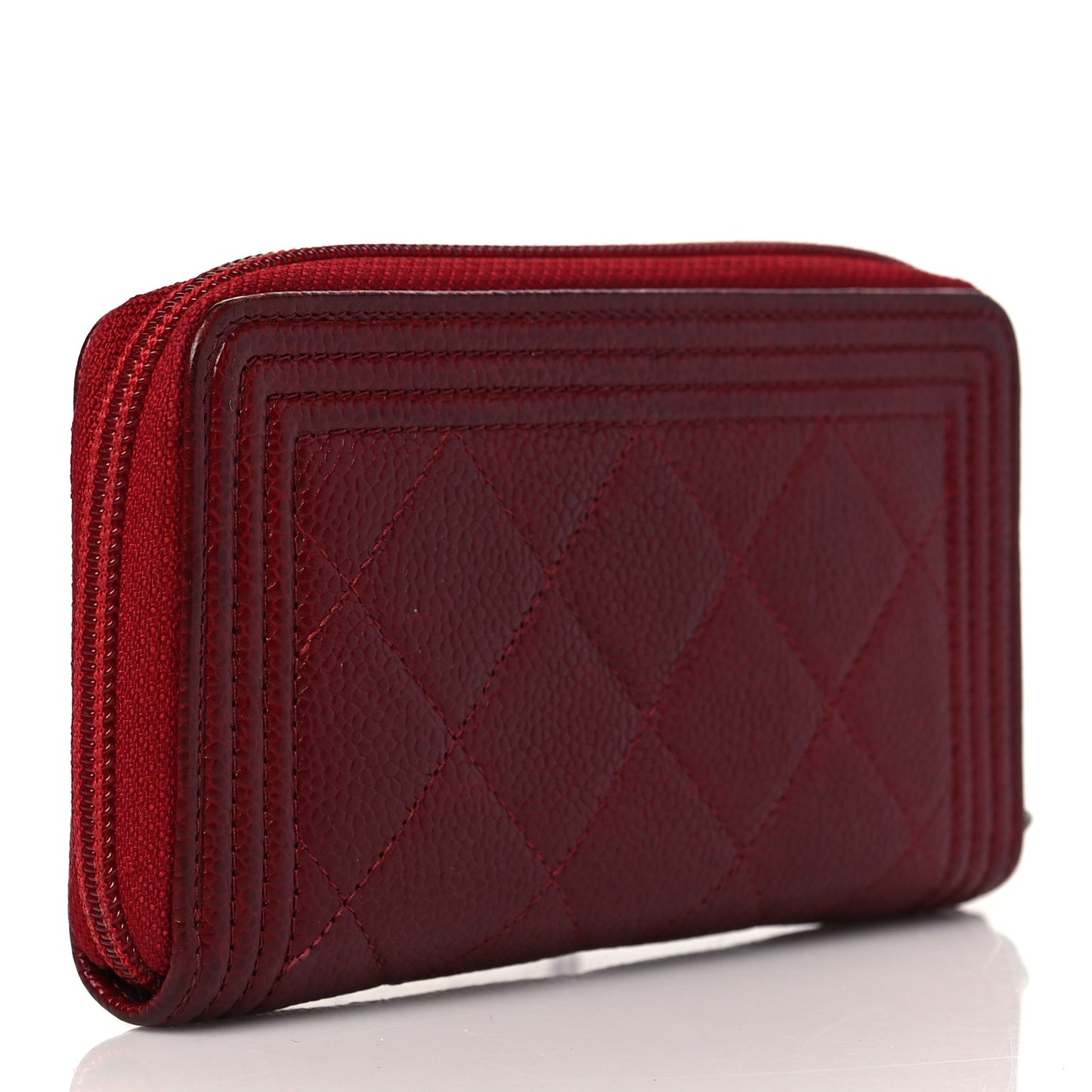 Caviar Quilted Boy Zip Around Coin Purse Wallet Red