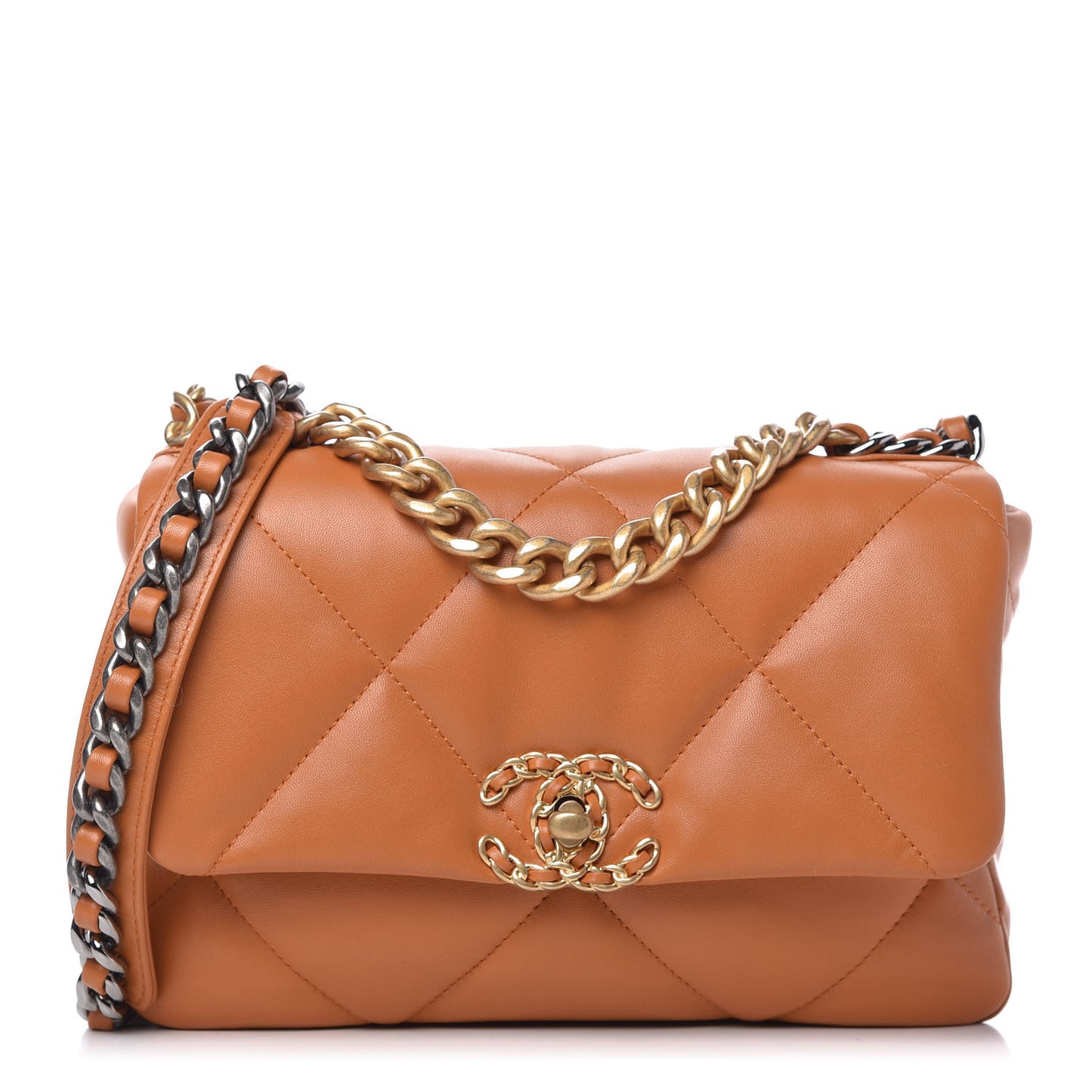 Lambskin Quilted Medium Chanel 19 Flap Light Brown