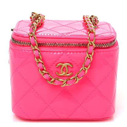 Chanel Patent Quilted Pearl Crush Mini Vanity Case With Chain Neon Pink 1 of 9