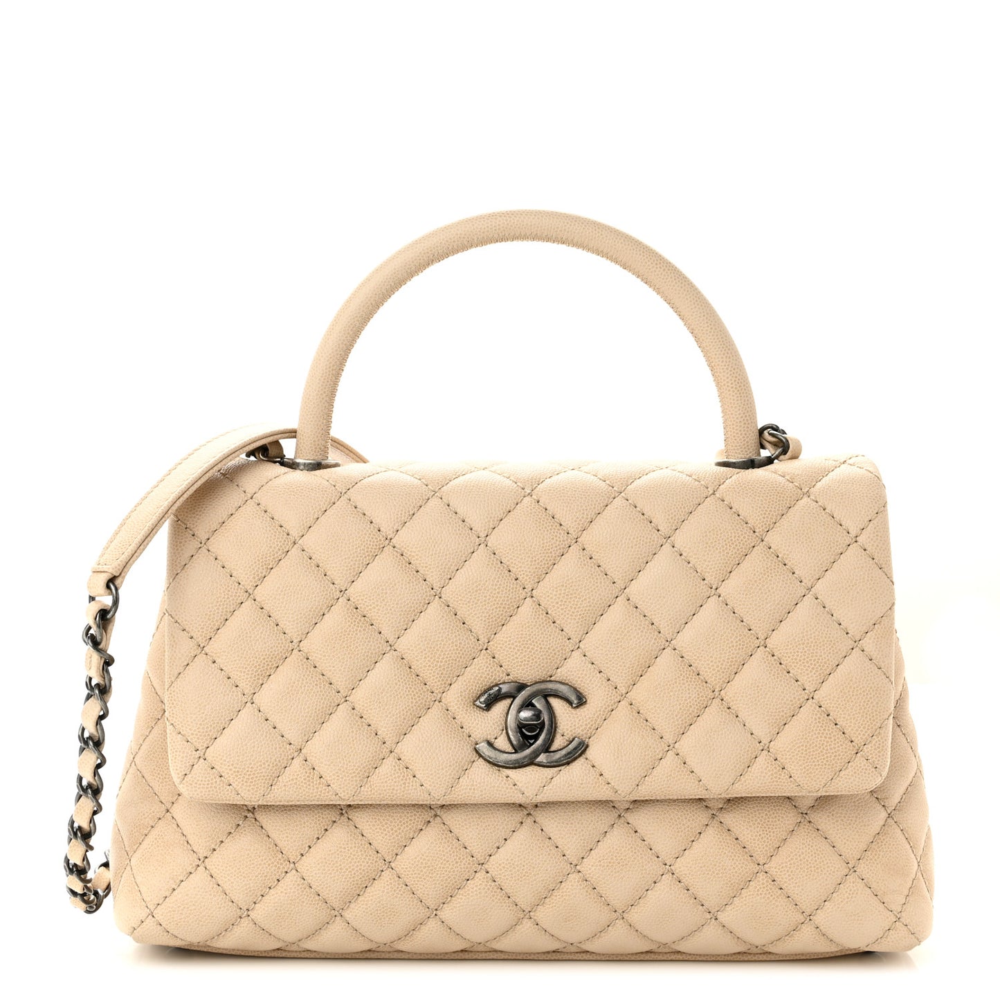 Caviar Quilted Small Coco Handle Flap Light Beige