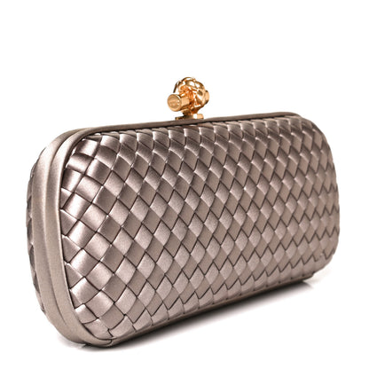 Bottega Veneta Satin Intreccio Impero Stretch Knot Clutch Limestone 2 of 7