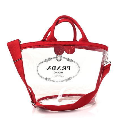 Prada Plexiglass Calfskin Small Shopper Tote Rosso 4 of 9