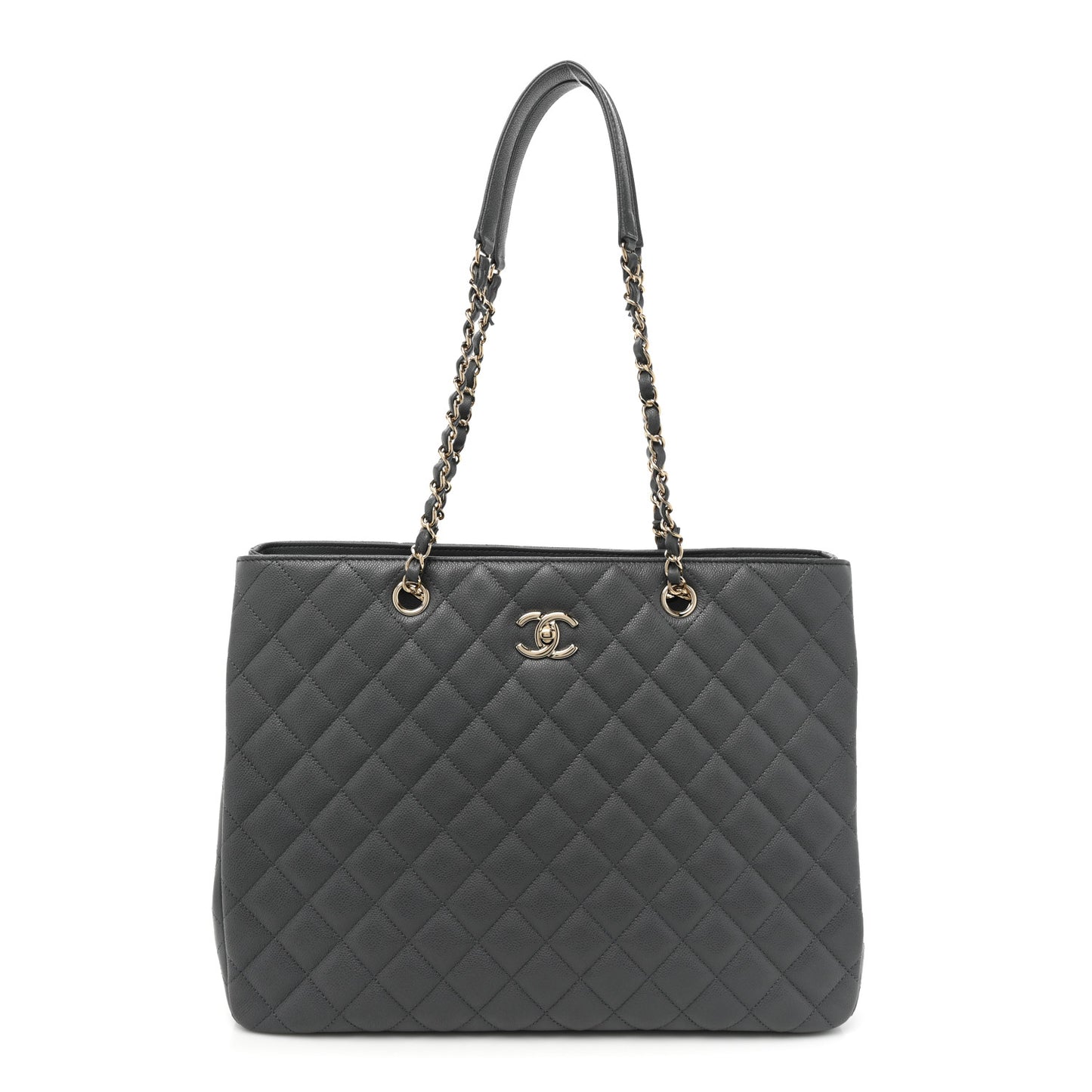 Caviar Quilted Large CC Shopping Tote Dark Grey