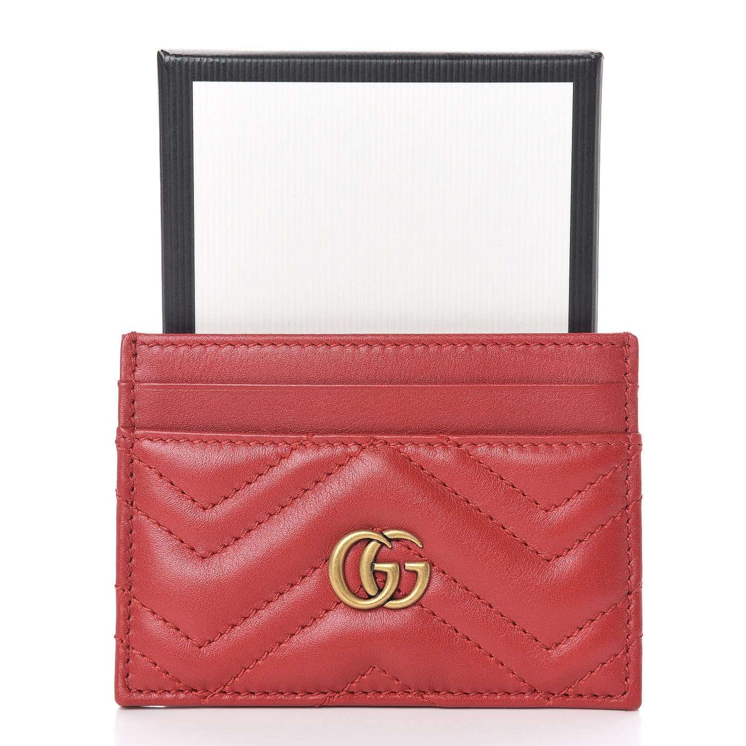 Gucci Calfskin Matelasse GG Marmont Card Holder Hibiscus Red 7 of 7