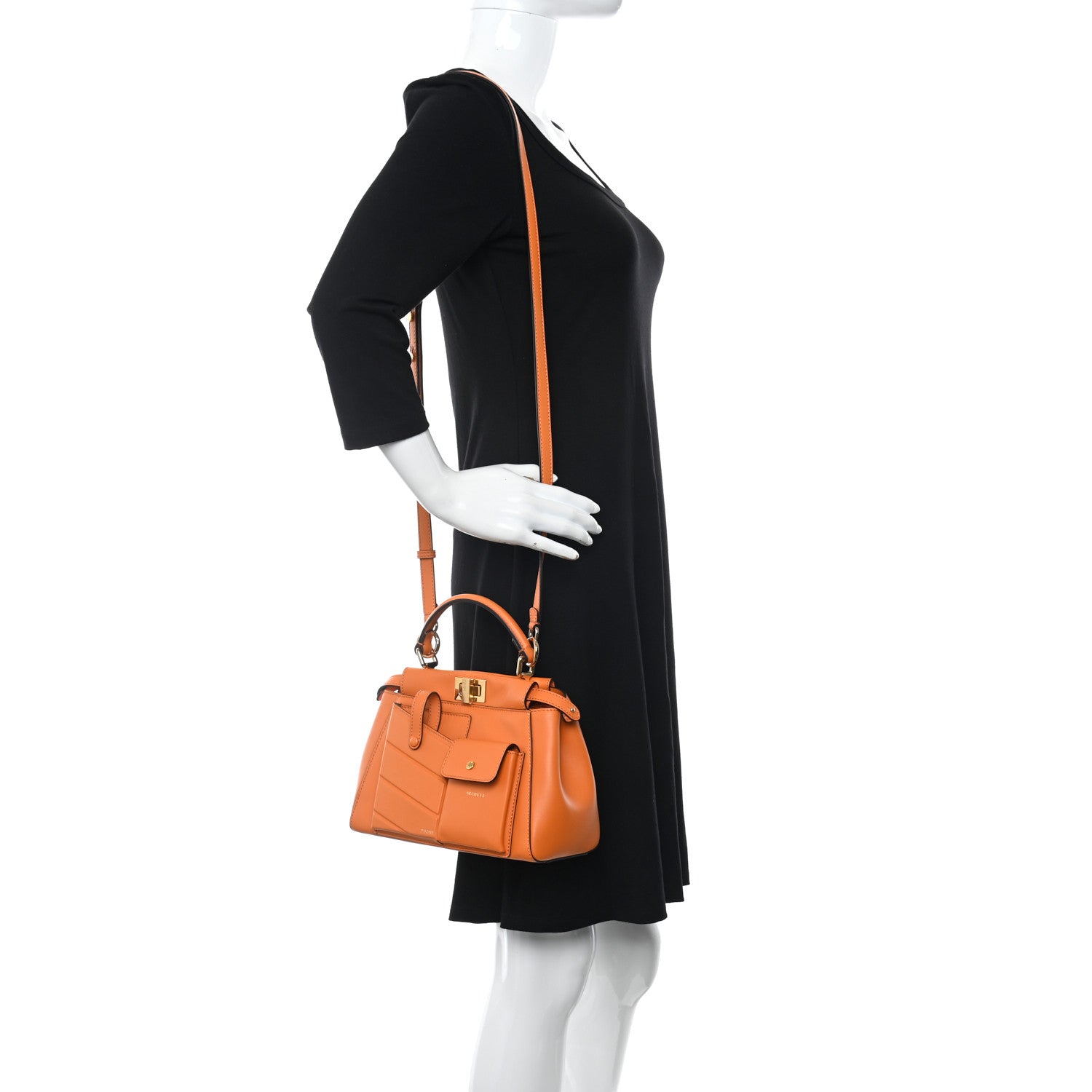 Fendi Vitello Grace Matte Two Pocket Mini Peekaboo Iconic Satchel Aranciata 2 of 9