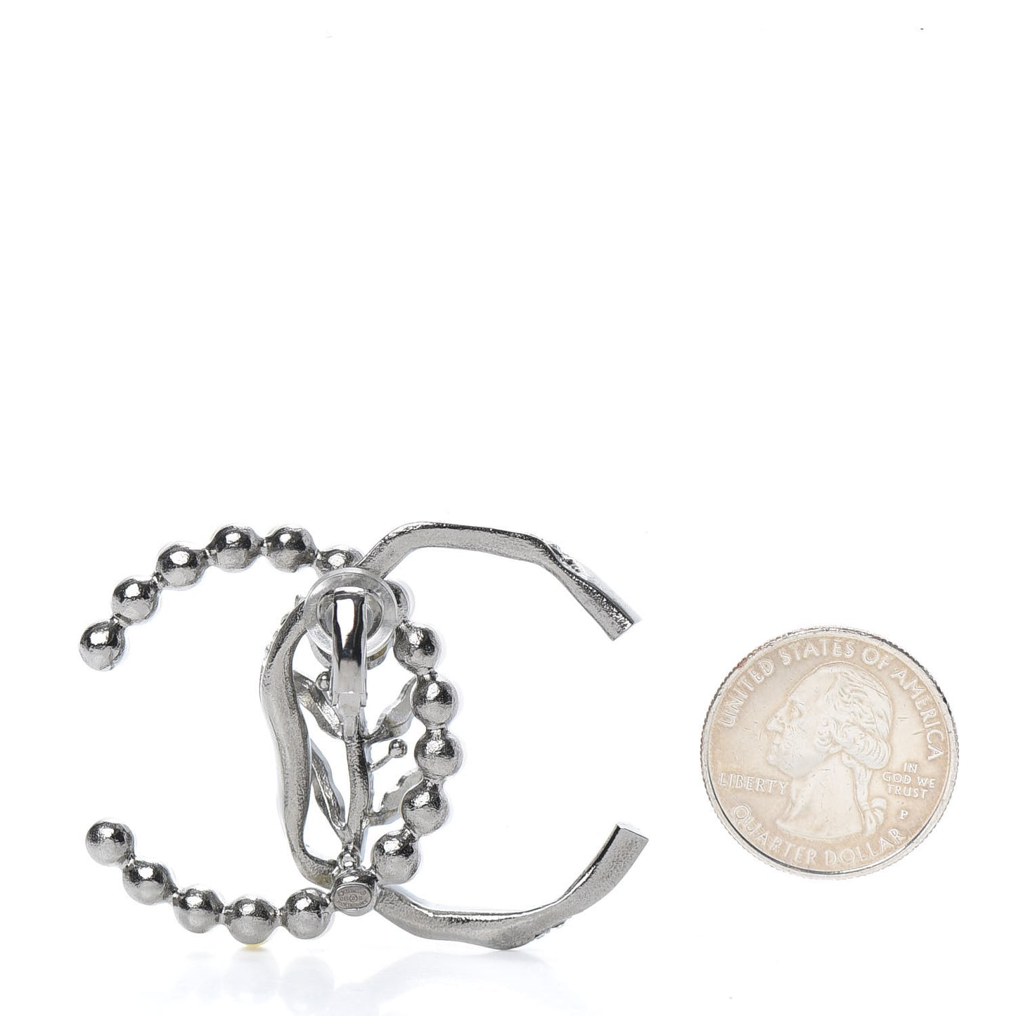 Crystal Pearl CC Single Clip On Earring Silver