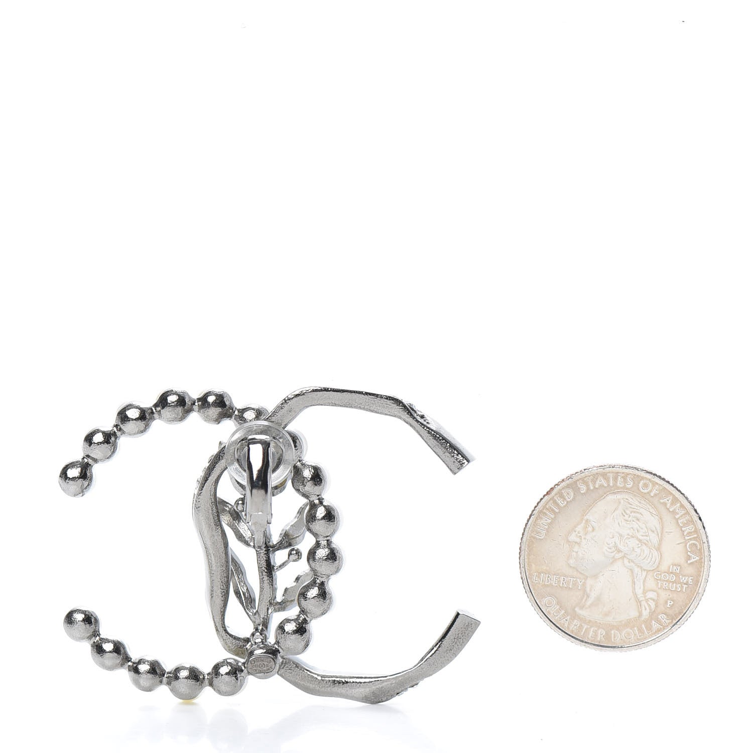 Chanel Crystal Pearl CC Single Clip On Earring Silver 2 of 3