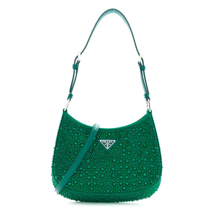 Prada Satin Crystal Cleo Adjustable Strap Shoulder Bag Mango 1 of 9