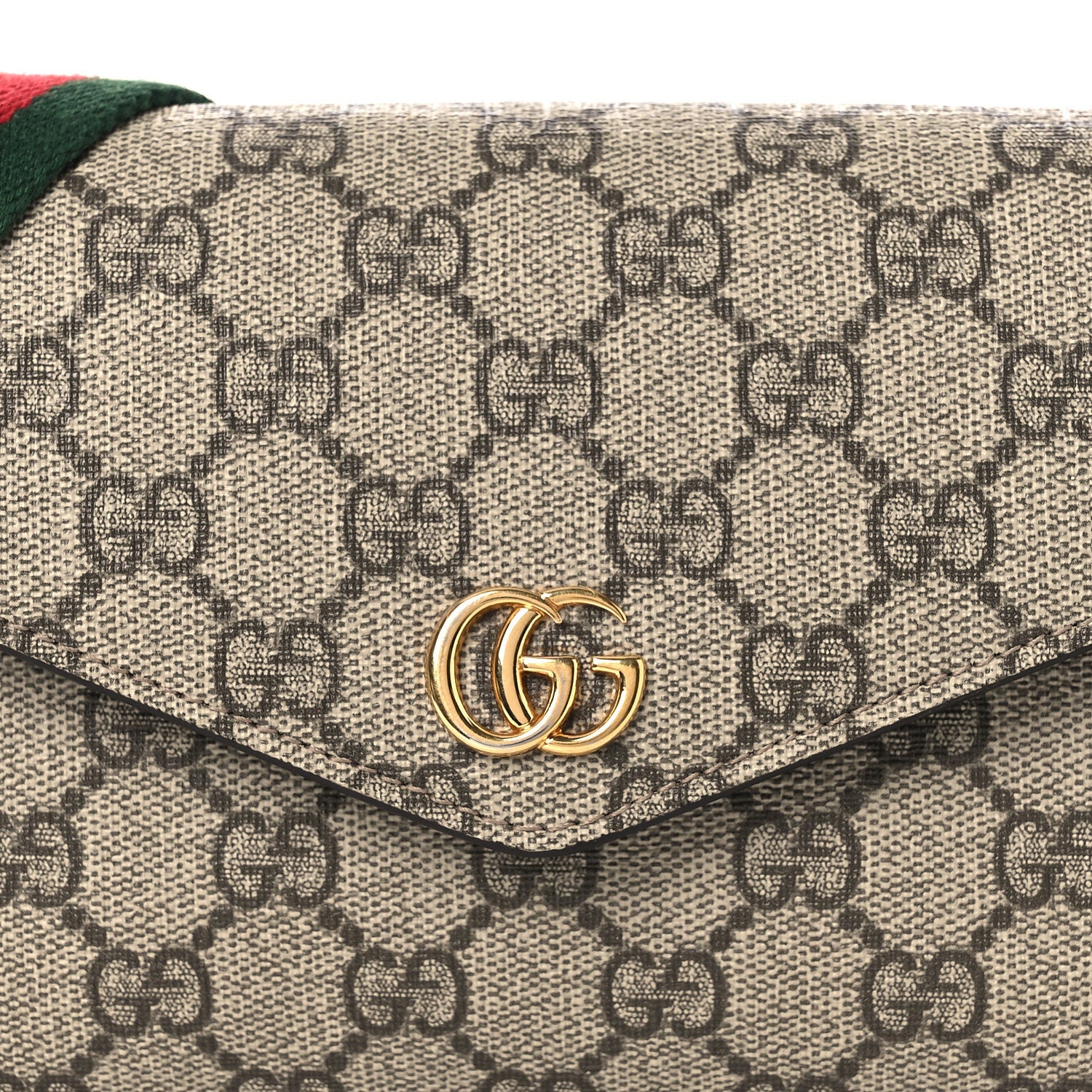 Gucci GG Supreme Monogram Textured Dollar Calfskin Web Mini Ophidia Envelope Shoulder Bag Beige Ebony 7 of 10
