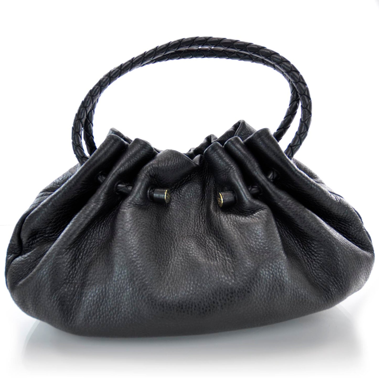 Leather Woven Handle Tote Nero