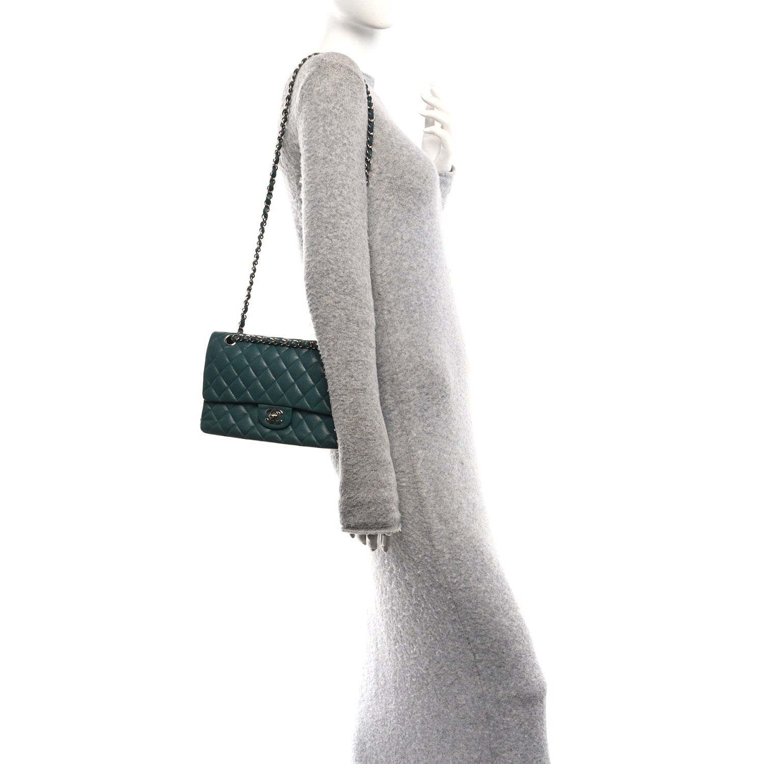 Chanel Caviar Quilted Medium Double Flap Green 2 of 10