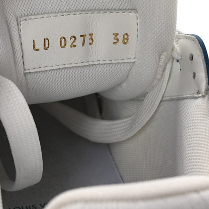 Louis Vuitton Calfskin Embossed Monogram Denim Womens LV Trainer Sneakers 38 Blue 10 of 11