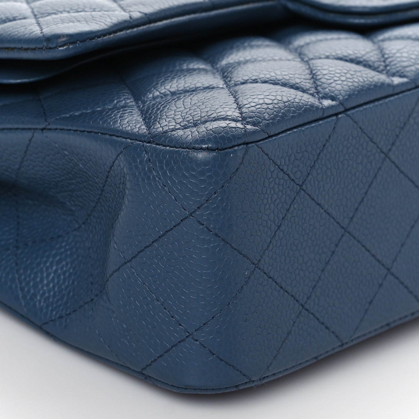 Caviar Quilted Medium Double Flap Blue