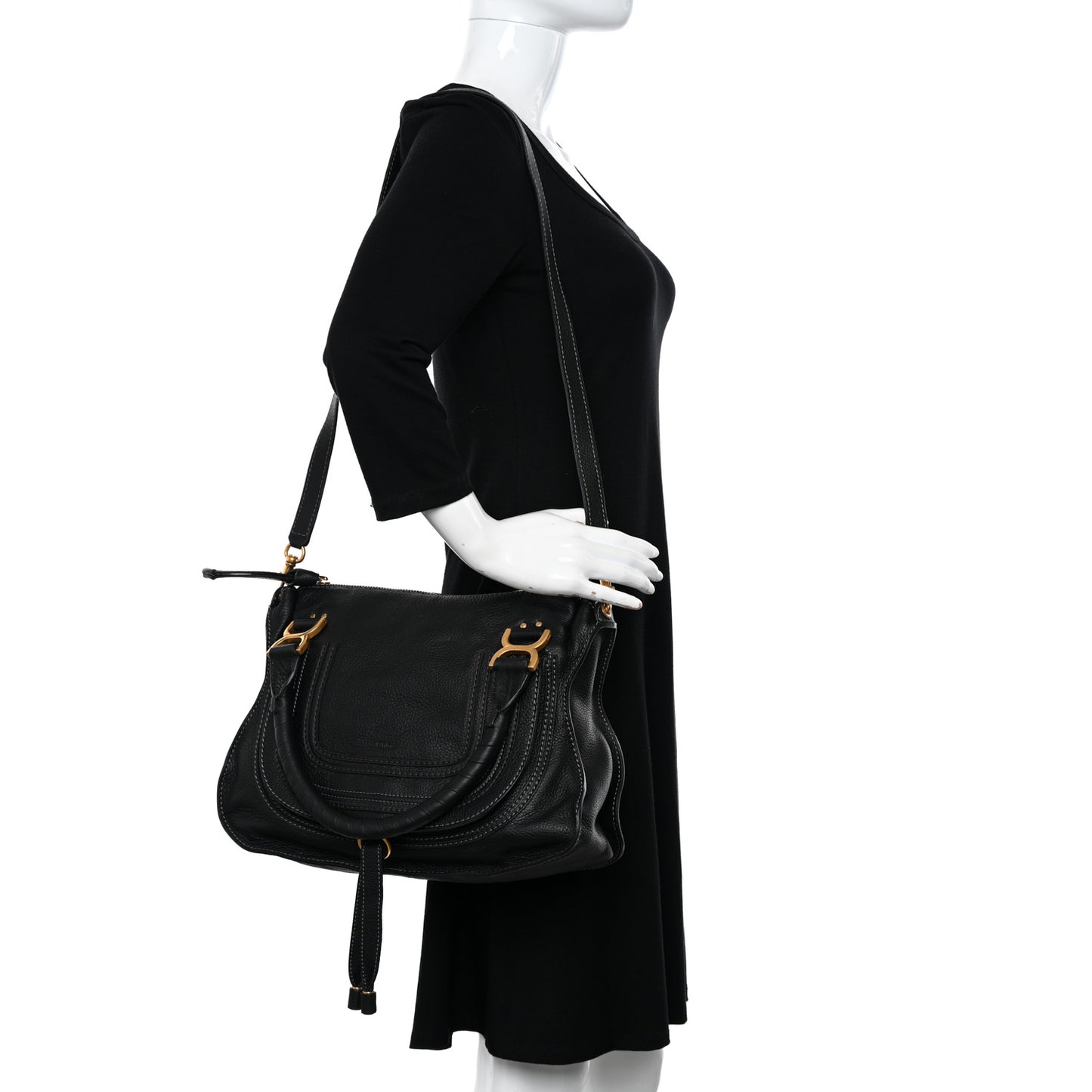 Calfskin Medium Marcie Satchel Black