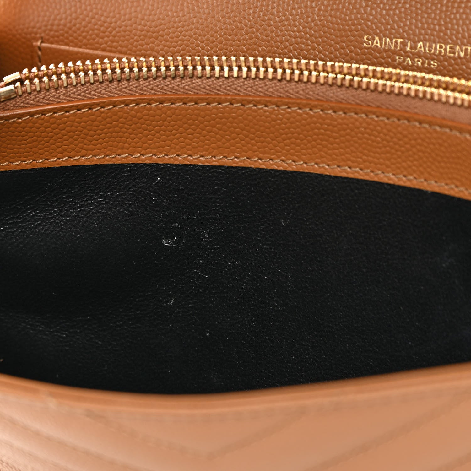 Saint Laurent Grain De Poudre Matelasse Chevron Monogram Chain Wallet Dark Natural 12 of 13