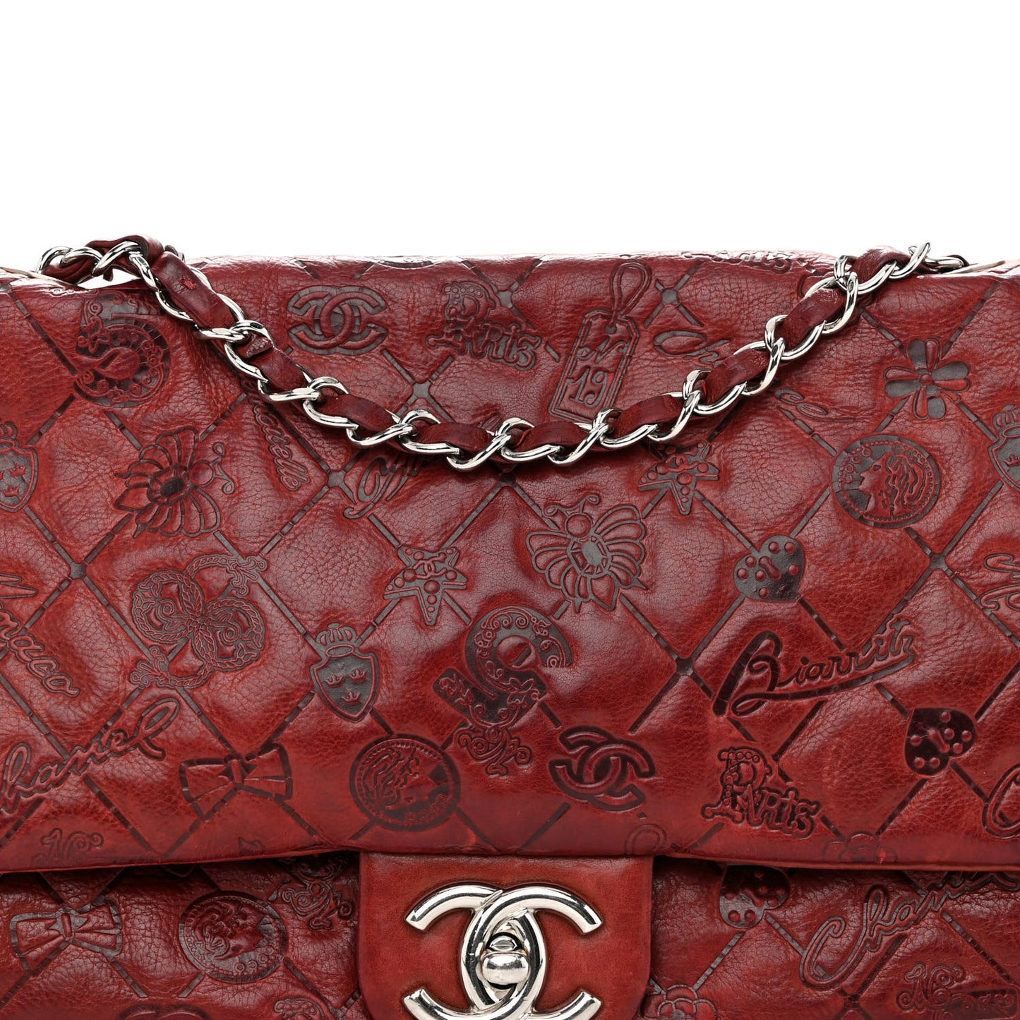 Calfskin Embossed Large Lucky Symbols Flap Rouge
