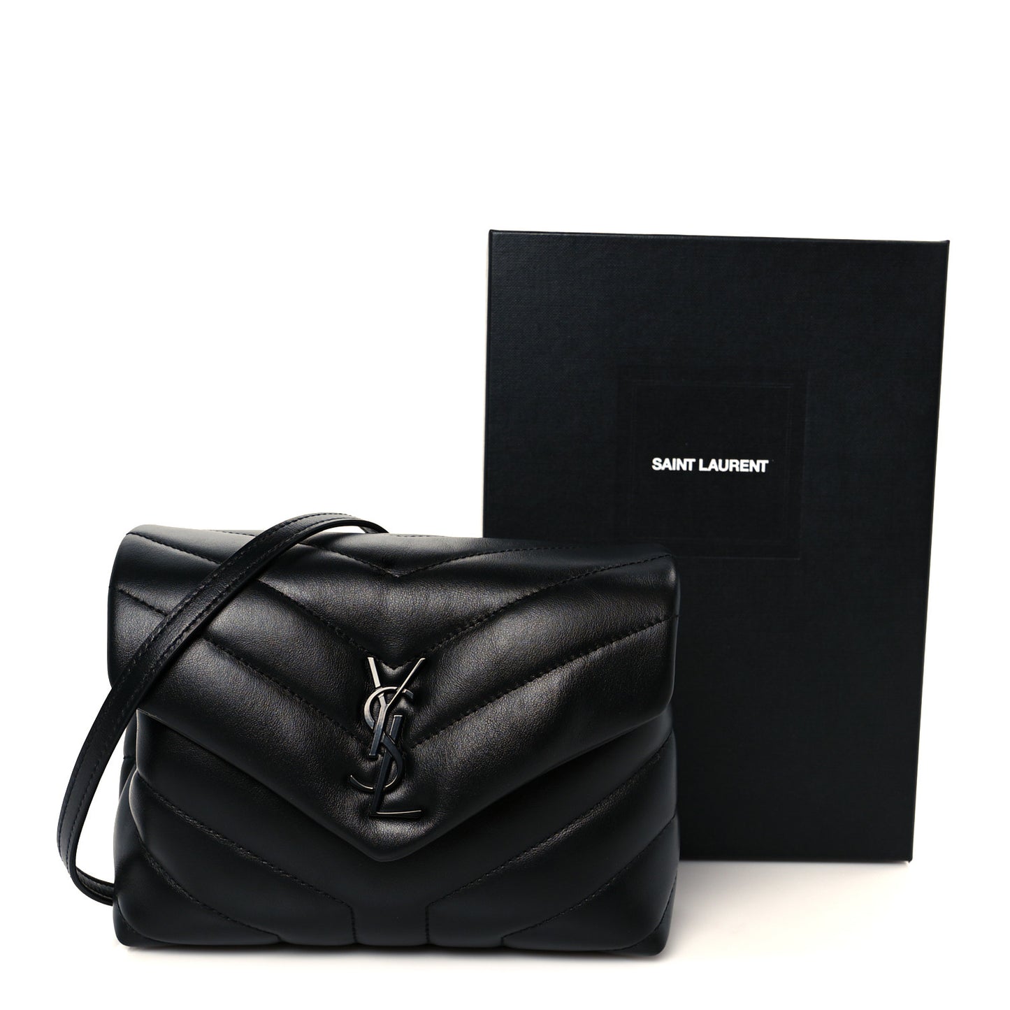 Calfskin Y Quilted Monogram Monochrome Toy Loulou Crossbody Bag Black