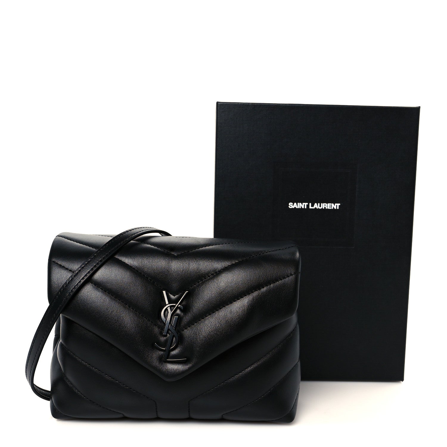 Saint Laurent Calfskin Y Quilted Monogram Monochrome Toy Loulou Crossbody Bag Black 12 of 12