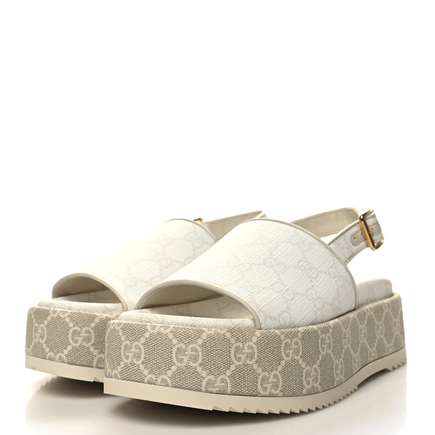 GG Supreme Monogram Angelina Platform 35mm Slingback Sandals 36 White Mystic White