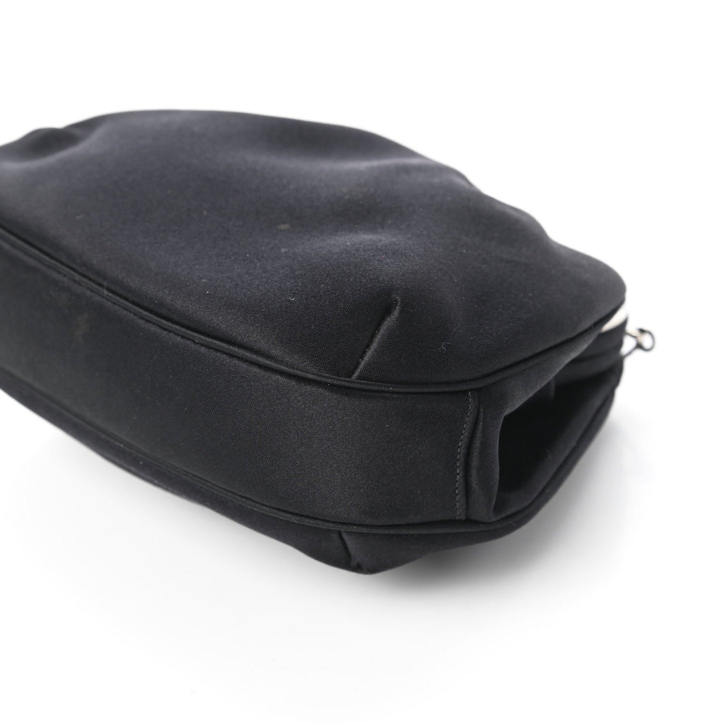 Satin Crystal Pleated Evening Bag Black