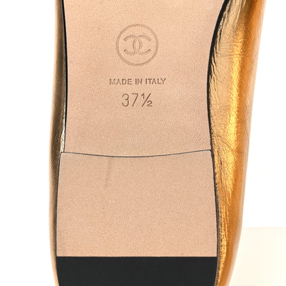 Chanel Laminated Crumpled Lambskin Grosgrain Cap Toe CC Ballerina Flats 37.5 Gold Black 8 of 12