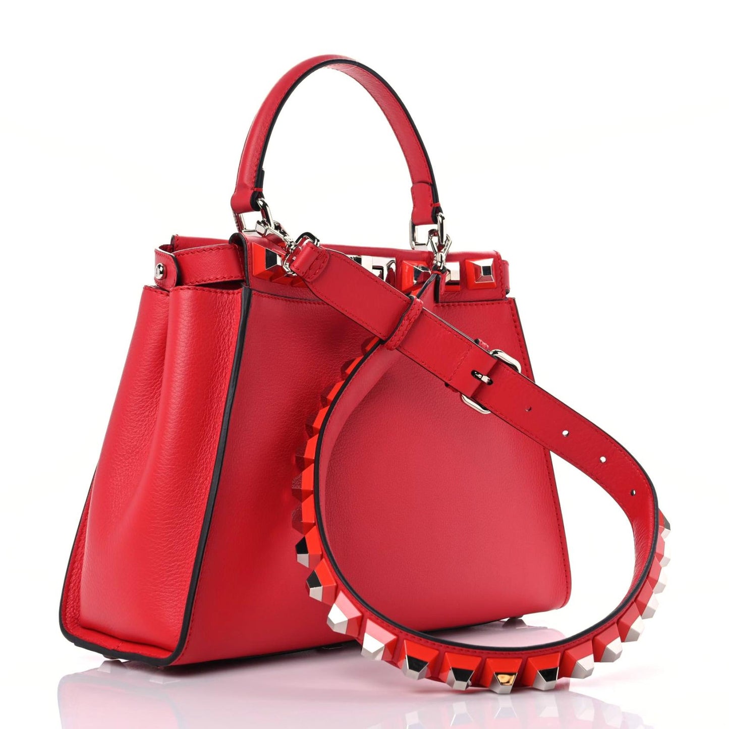 Vitello Seta Studded Medium Peekaboo Iconic Satchel Fiamma