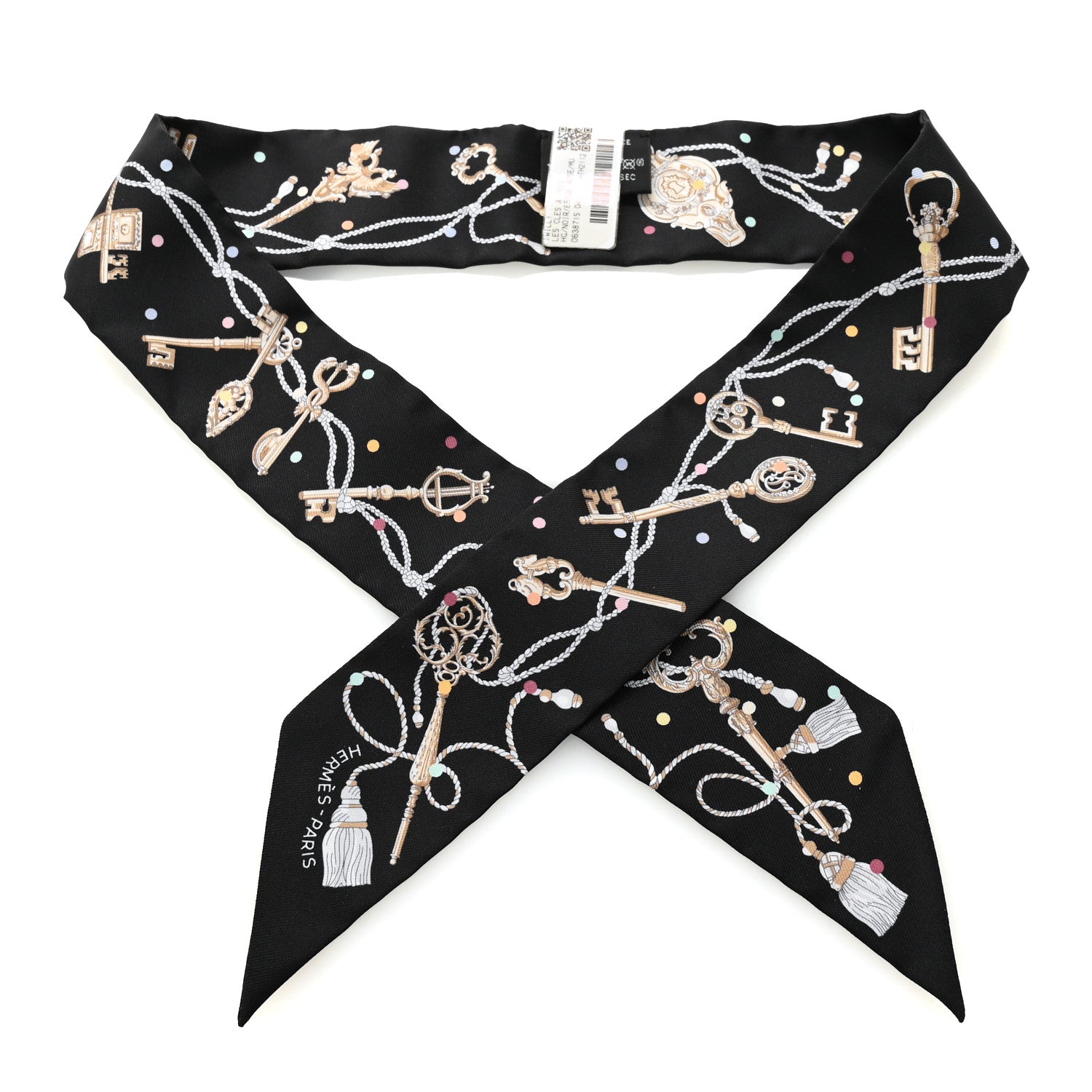 Hermes Silk Les Cles A Pois Twilly Black Beige Rose Multicolor 1 of 4