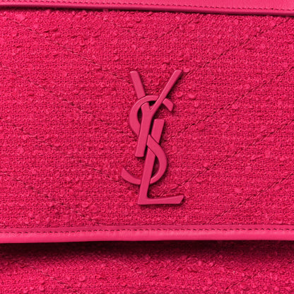 Saint Laurent Tweed Calfskin Matelasse Monogram Medium Niki Chain Satchel Magenta 7 of 9