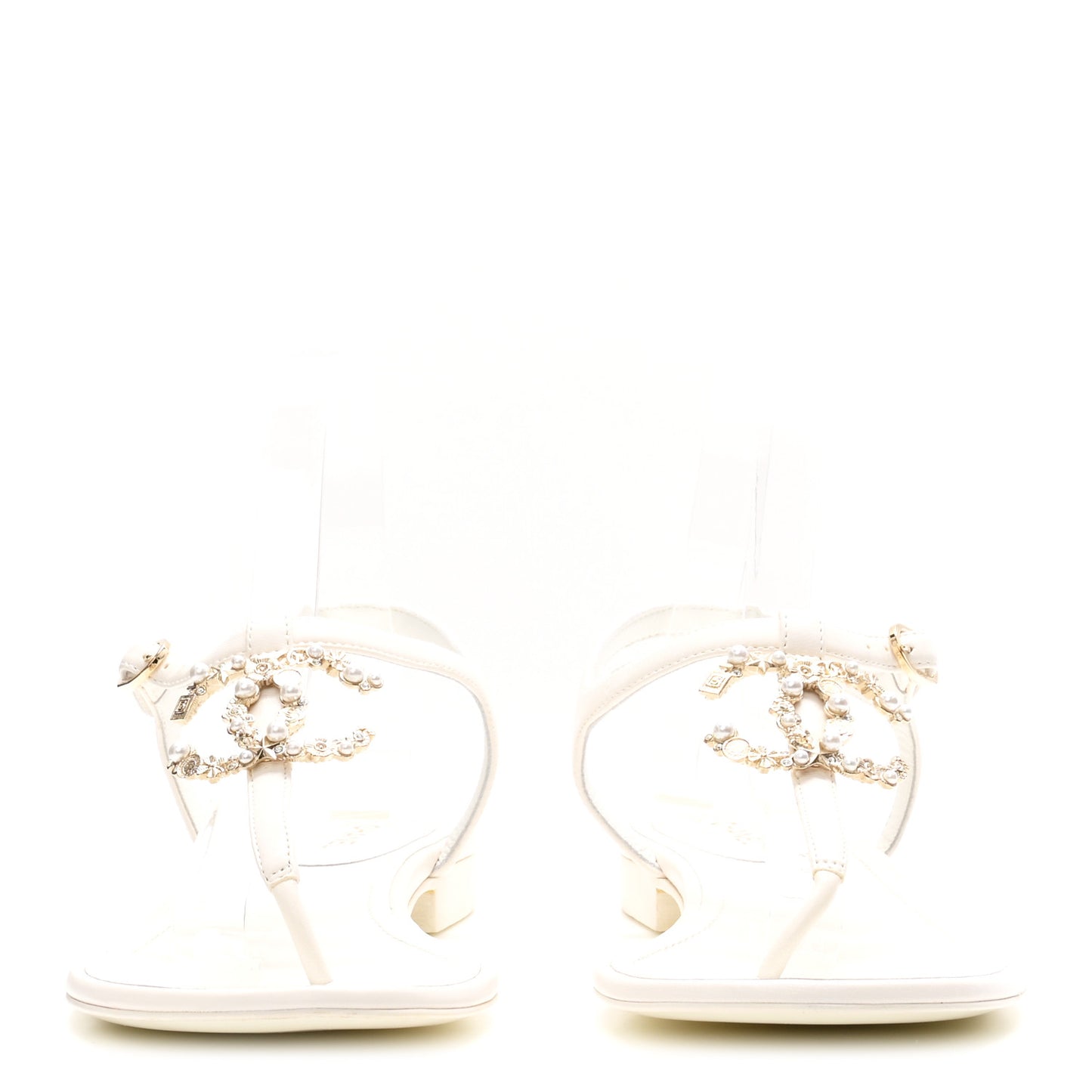 Lambskin Pearl Crystal CC Thong Sandals 39 White