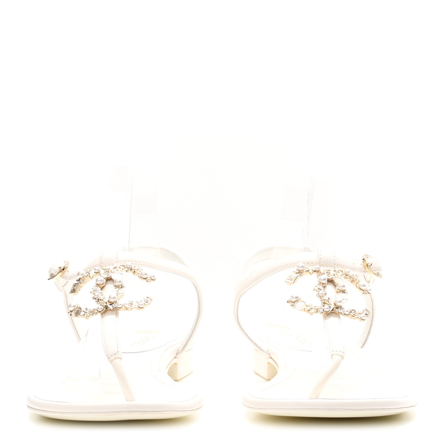 Chanel Lambskin Pearl Crystal CC Thong Sandals 39 White 3 of 9