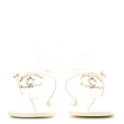 Chanel Lambskin Pearl Crystal CC Thong Sandals 39 White 3 of 9